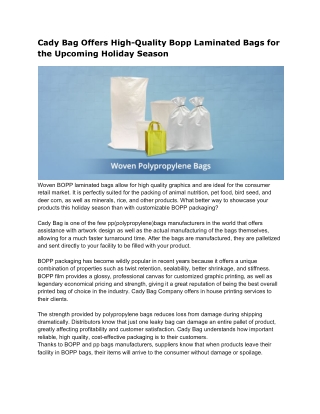 Cady Bag Offers High-Quality Bopp Laminated Bags for the Upcoming Holiday Season