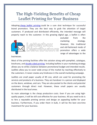 The High-Yielding Benefits of Cheap Leaflet Printing for Your Business
