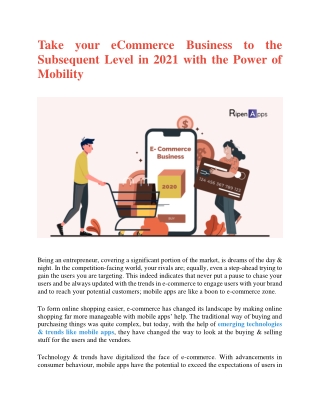 Take your eCommerce Business to the Subsequent Level in 2021 with the Power of Mobility