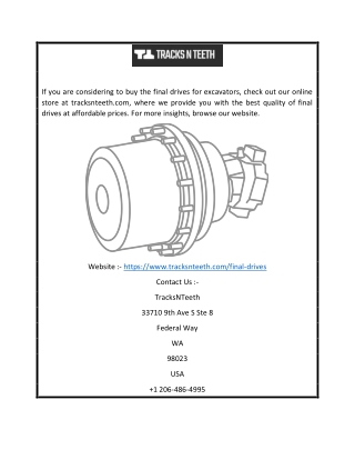 Final Drives for Excavators | Tracksnteeth.com