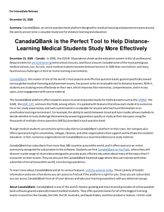 CanadaQBank is the Perfect Tool to Help Distance-Learning Medical Students Study More Effectively