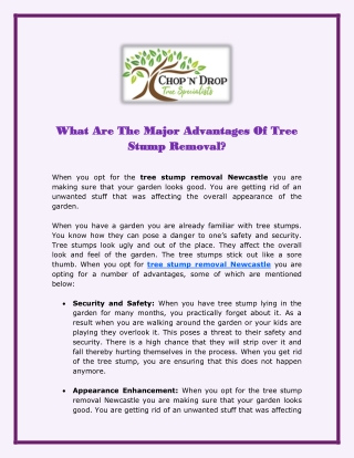 What Are The Major Advantages Of Tree Stump Removal?