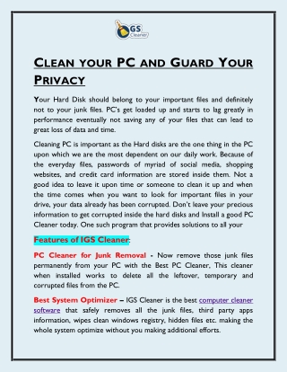 CLEAN YOUR PC AND GUARD YOUR PRIVACY