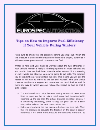 Tips on How to Improve Fuel Efficiency if Your Vehicle During Winters