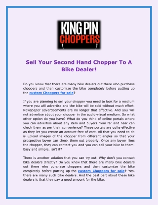 Sell Your Second Hand Chopper To A Bike Dealer!