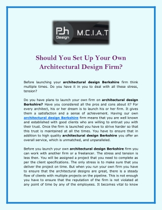 Should You Set Up Your Own Architectural Design Firm?