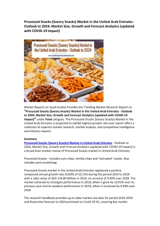 Processed Snacks (Savory Snacks) Market in the United Arab Emirates - Outlook to 2024