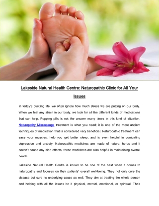 Lakeside Natural Health Centre: Naturopathic Clinic for All Your Issues