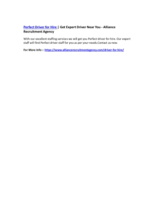 Perfect Driver for Hire | Get Expert Driver Near You - Alliance Recruitment Agency