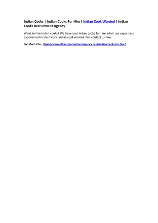 Indian Cooks | Indian Cooks For Hire | Indian Cook Wanted | Indian Cooks Recruitment Agency