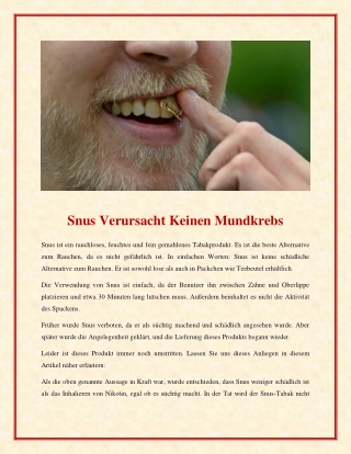 Snus Verursacht Keinen Mundkrebs