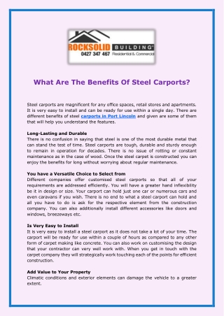 What Are The Benefits Of Steel Carports?