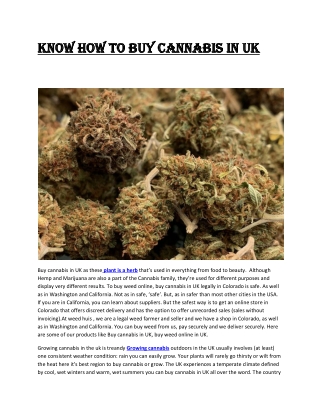 Know how to Buy cannabis in UK