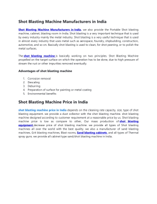 Shot blasting machine manufacturer | sand blasting machine for sale in India