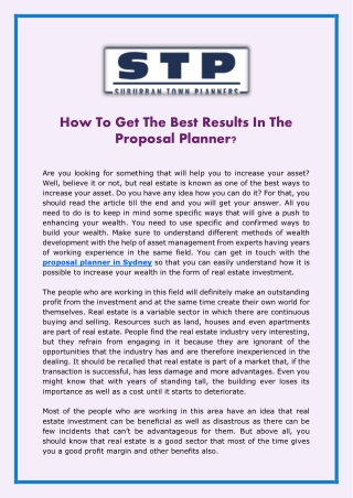 How To Get The Best Results In The Proposal Planner?