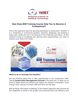 How Does BIM Training Course Help You to Become A Professional?