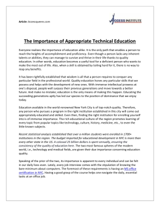The Importance of Appropriate Technical Education