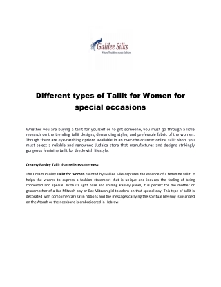 Different types of Tallit for Women for special occasions