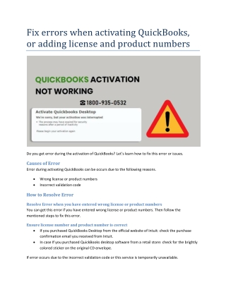 Fix errors when activating QuickBooks, or adding license and product numbers