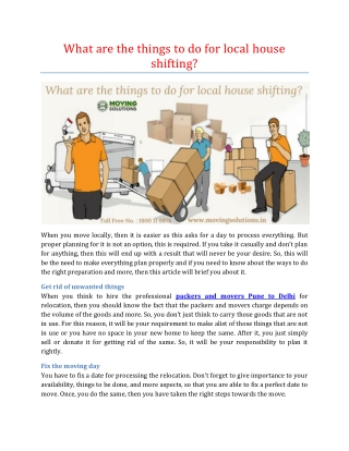 What are the things to do for local house shifting?