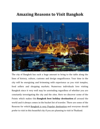 Amazing Reasons To Visit Bangkok