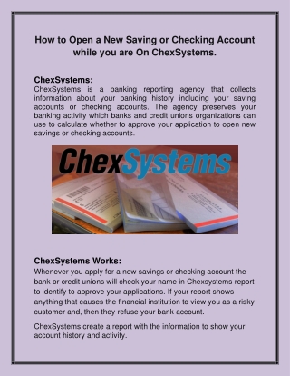 How to Open a New Saving or Checking Account while you are On ChexSystems?