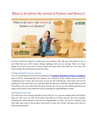 What to do before the arrival of Packers and Movers?
