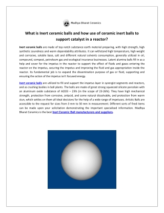 What is Inert ceramic balls and how use of ceramic inert balls to support catalyst in a reactor?