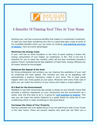 4 Benefits Of Painting Roof Tiles At Your Home