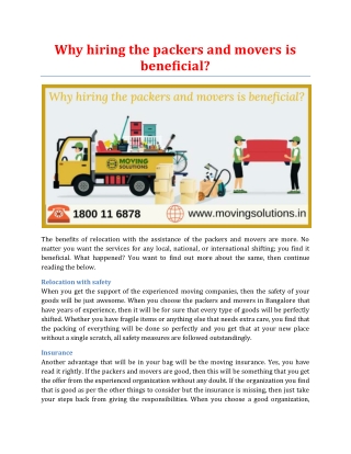 Why hiring the packers and movers is beneficial?