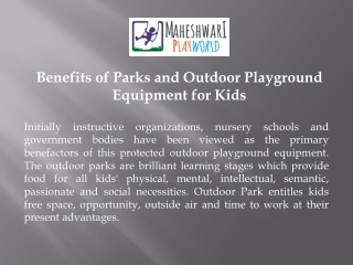 Benefits of Parks and Outdoor Playground Equipment for Kids