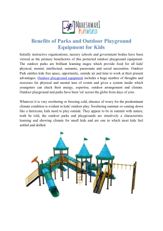 Benefits of Parks and Outdoor Playground Equipment for Kids