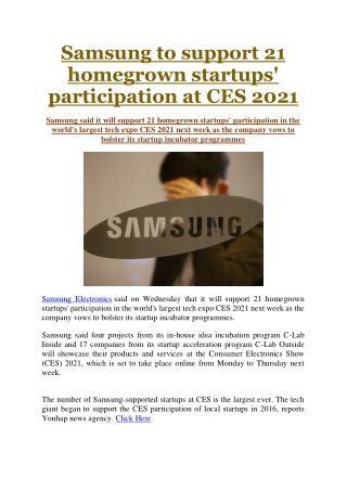 Samsung to support 21 homegrown startups' participation at CES 2021