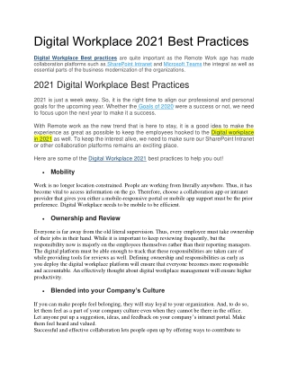 Digital Workplace Best Practices 2021