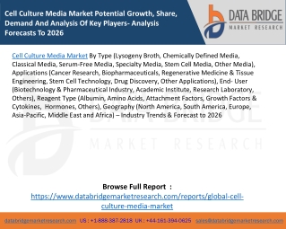 Cell Culture Media Market Potential Growth, Share, Demand And Analysis Of Key Players- Analysis Forecasts To 2026