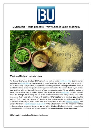 5 Scientific Health Benefits – Why Science Backs Moringa?