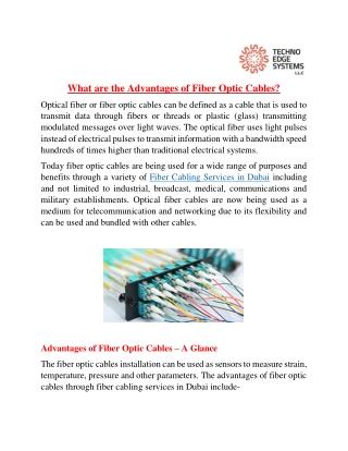 What are the Advantages of Fiber Optic Cables?