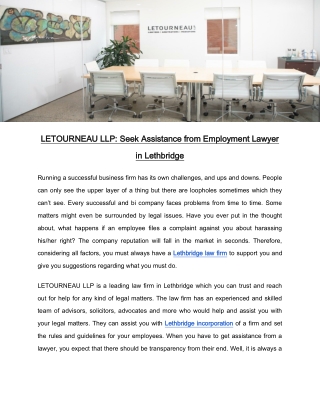 LETOURNEAU LLP: Seek Assistance from Employment Lawyer in Lethbridge