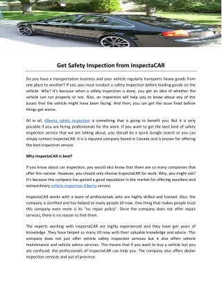 Get Safety Inspection from InspectaCAR