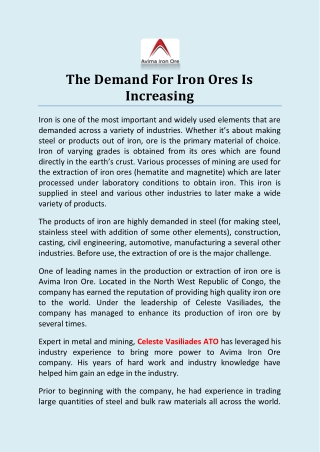 The Demand For Iron Ores Is Increasing