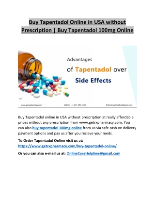 Buy Tapentadol Online in USA without Prescription | Buy Tapentadol 100mg Online