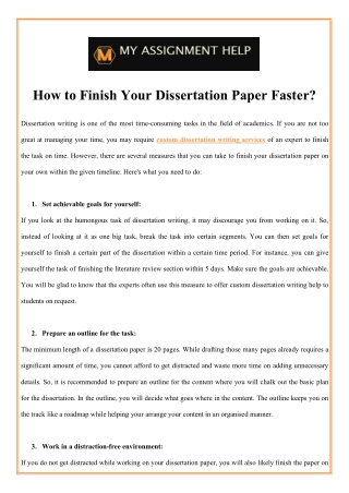 How to Finish Your Dissertation Paper Faster?