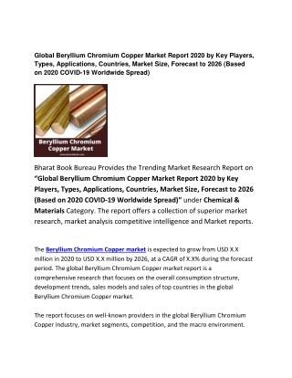 Global Beryllium Chromium Copper Market Report 2020 Forecast: 2026