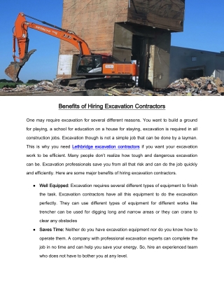 Benefits of Hiring Excavation Contractors