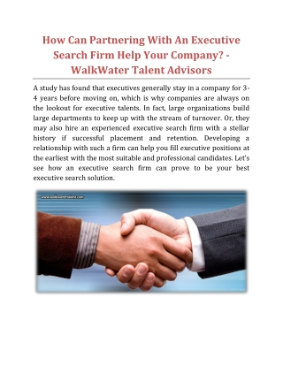 How Can Partnering With An Executive Search Firm Help Your Company - WalkWater Talent Advisors