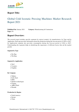 Cold Isostatic Pressing Machines Market Research Report 2021