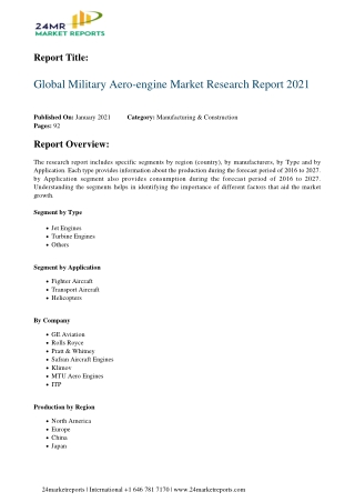 Global Military Aero-engine Market Research Report 2021