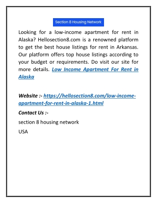 Low Income Apartment For Rent In Alaska | Hellosection8.com