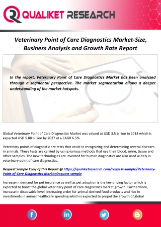 Veterinary Point of Care Diagnostics Market Size, Growth Analysis and Forecast Report 2020-2027