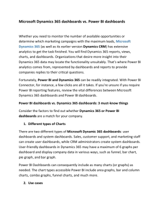 Microsoft Dynamics 365 dashboards vs. Power BI dashboards